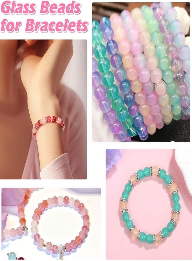 Tdas 400 Pieces 8 mm Round Glass Beads for Jewellery Making kit, 12 Colors Crystal Beads for Bracelets Pearl moti DIY Craft Charms Materials Set with one Crystal Strings roll (8 MM Multicolors) - Image 4